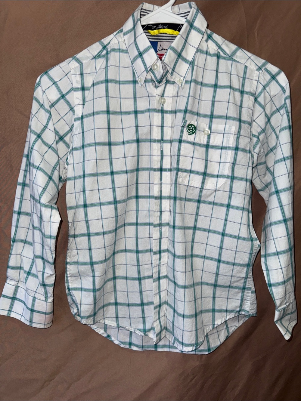 Boys White Button-Down Shirt with Teal Plaid - Casual Dress Shirt